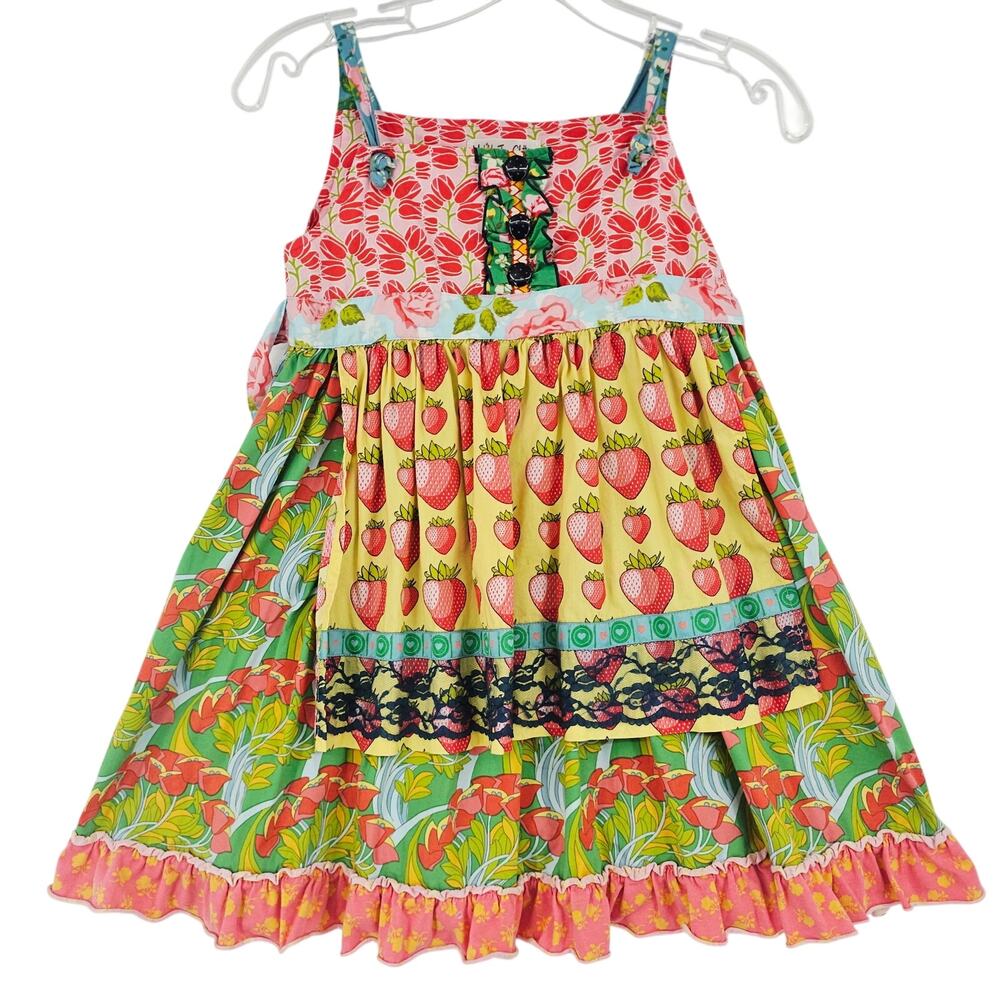 Matilda Jane Multicolor Patchwork Tiered Strawberries Ruffle Summer Dress Girl 8